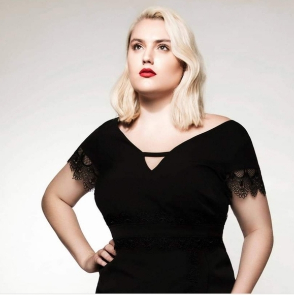 SIKA Collection Womens Asymmetrical Dress Sheath Black with Lace Detail - Picture 3 of 4